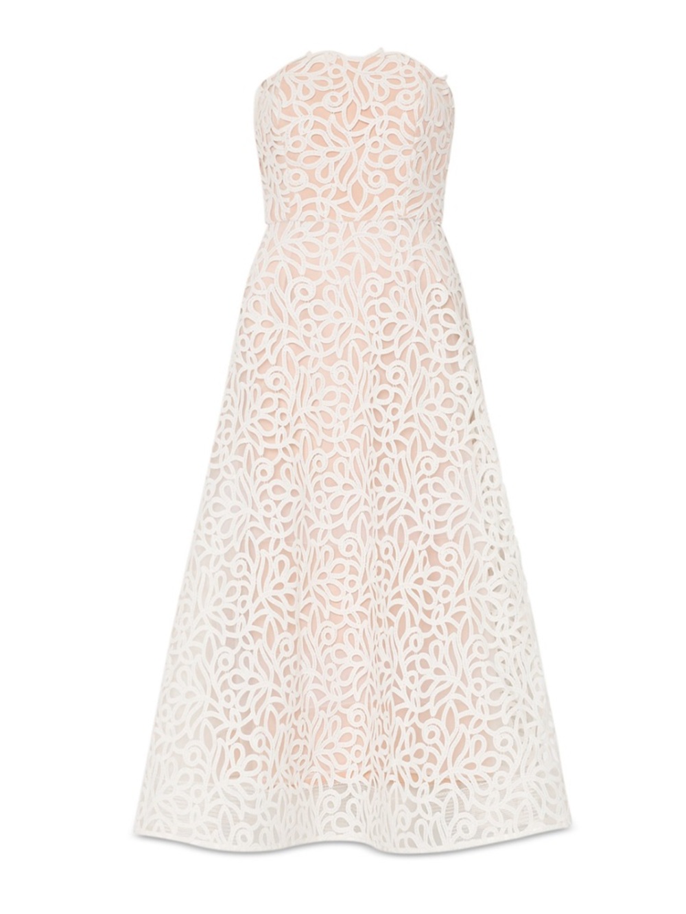 NWT Milly Petunia Curled Lace Strapless Midi Dress White Size 8 Bridal Cocktail - Picture 2 of 4